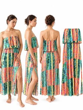 O'Neill Strapless Rainbow Floral Maxi Strapless Dress-XS